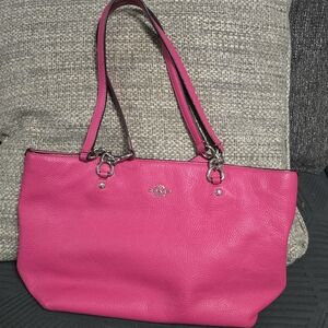 Coach Bright Pink Pebbled Leather Shoulder Tote